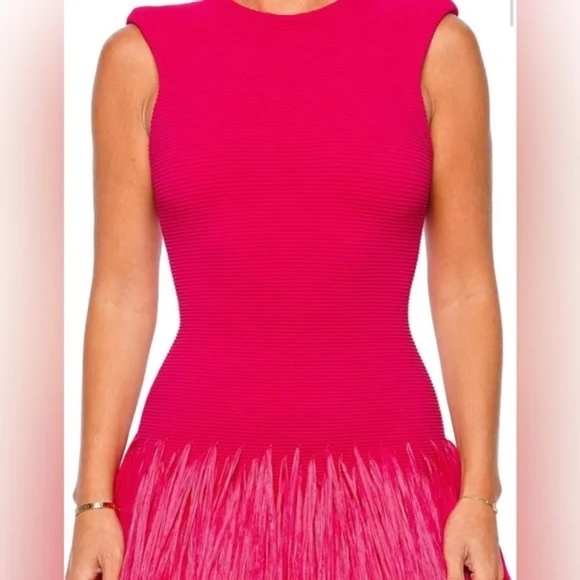 Aje. Rushes Raffia Fringe Knit Mini Dress - Pink S - Picture 4 of 4